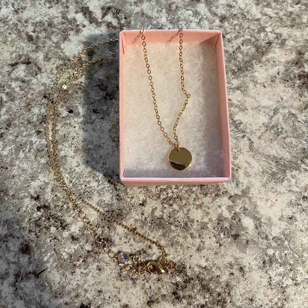 Minimalist Gold Tone Necklace with Smooth Circle Pendant